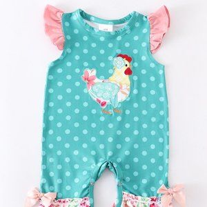 Baby Girl Hen Romper. Sizes, 3M, 12M, 18M, 24M